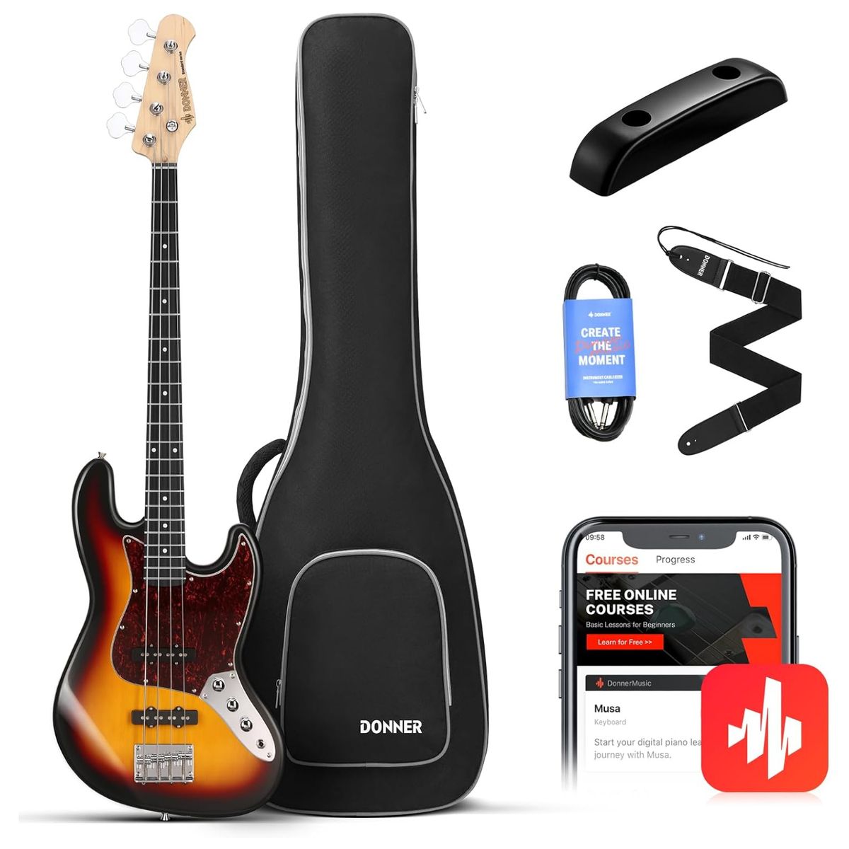 GENERICO - Pack Bajo Eléctrico con Bolso DONNER DJB-510S