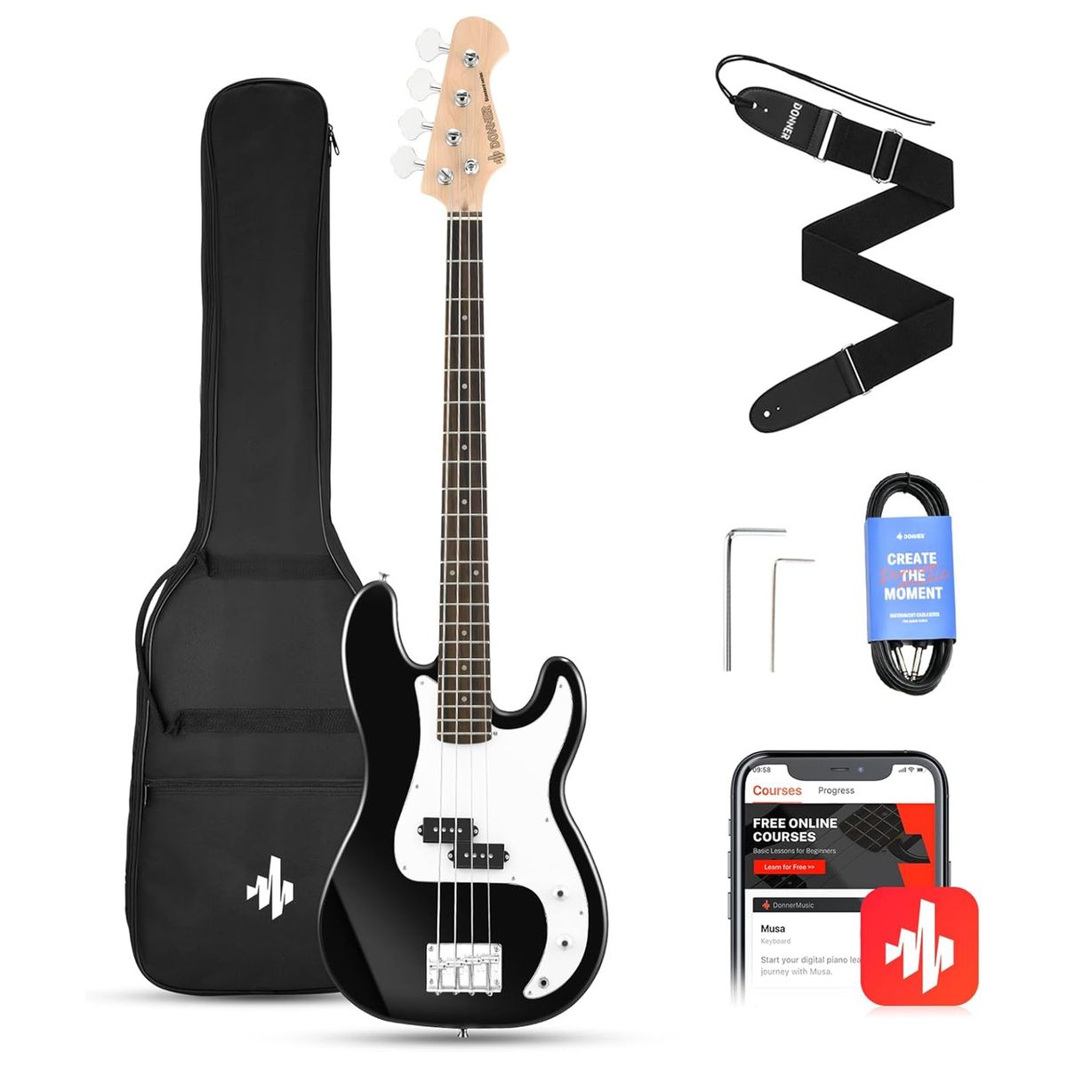 GENERICO - Pack Bajo Eléctrico con Bolso DONNER DPB-510B