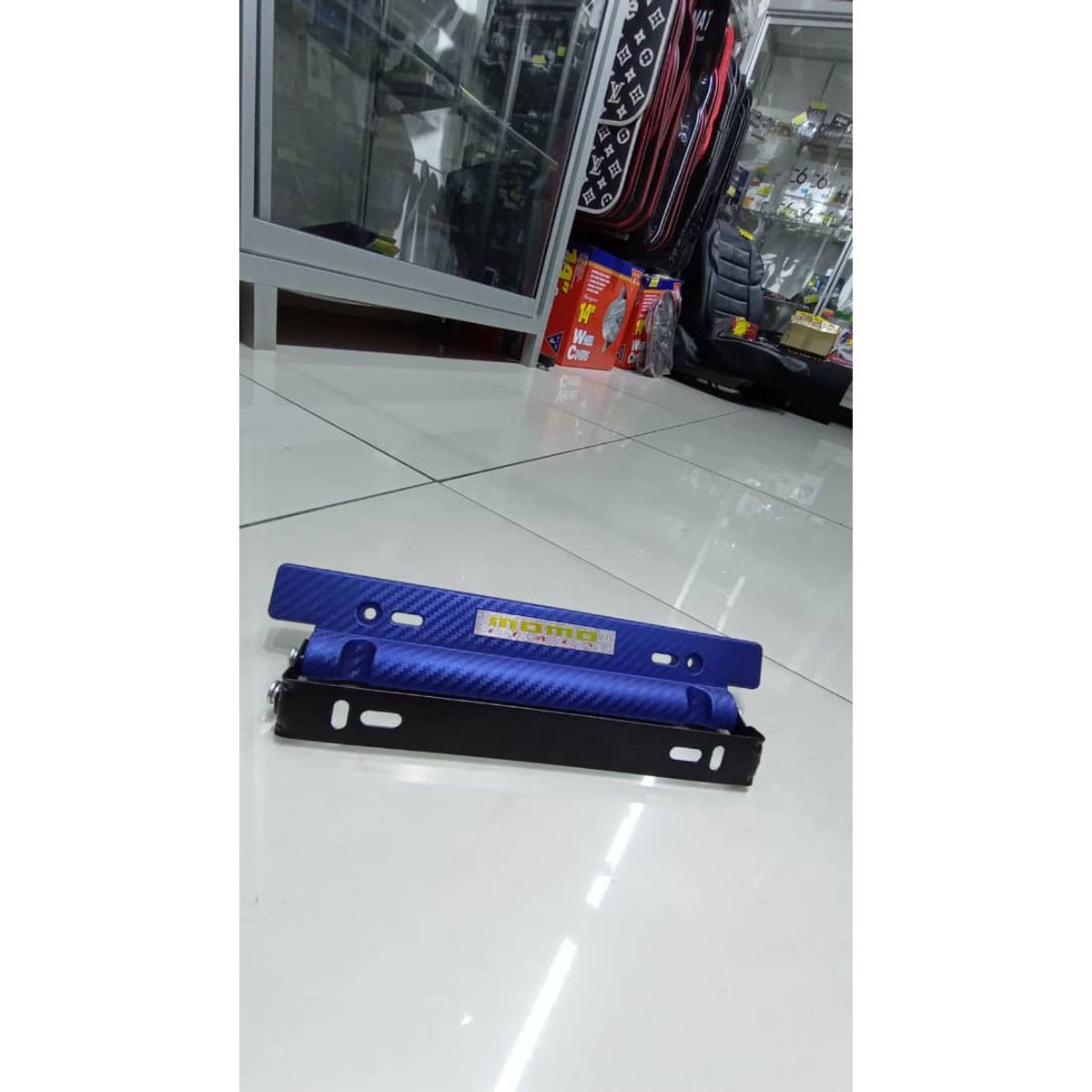 GENERICO - X1 Porta placa auto tipo fibra carbono azul momo