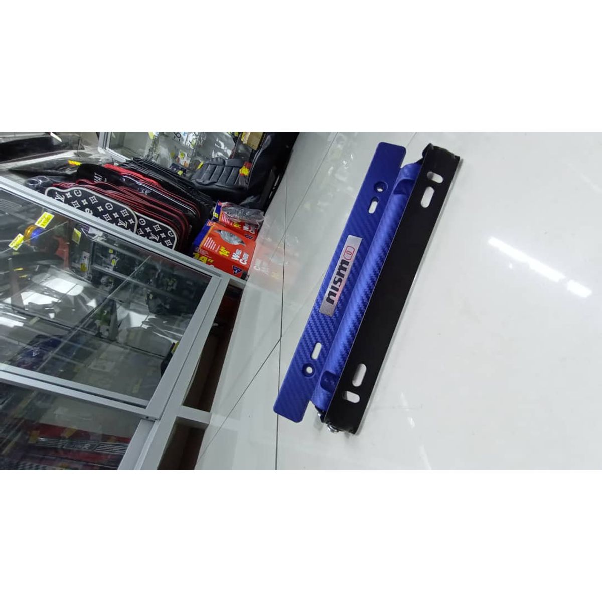 GENERICO - X1 Porta placa auto tipo fibra carbono azul nismo
