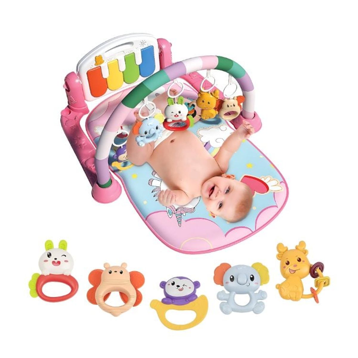 CRUSEC - Alfombra Musical Gimnasio Acolchado Estimulante Bebe - Rosa