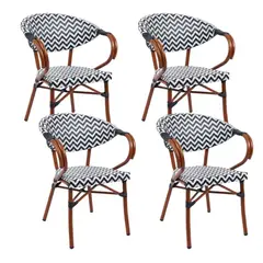 KLIK - Pack de 4 Sillas Bistro Parisina con reposabrazos - Blanca con negro