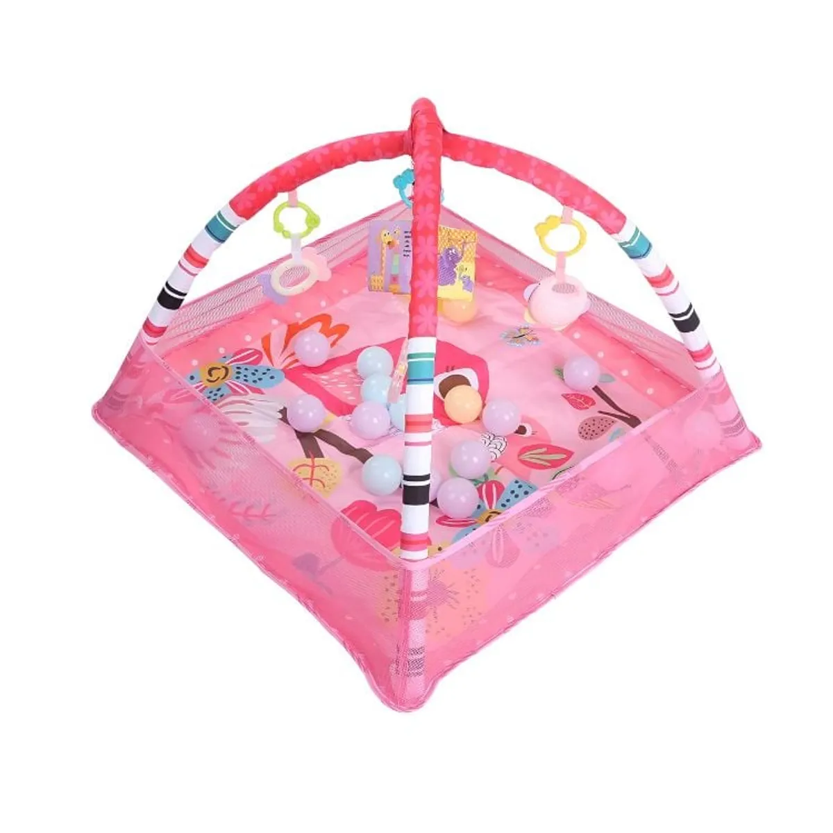 CRUSEC - Gimnasio Interactivo Tapete Piscina Pelotas Para Bebe - Rosa