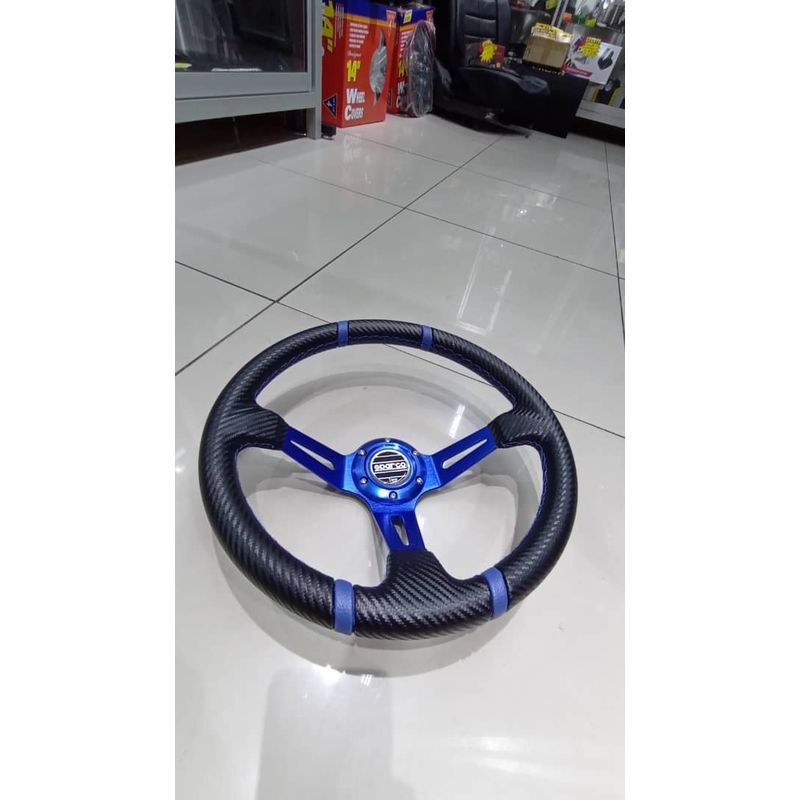 GENERICO - Volante de auto deportivo con boton de bocina sparco azul
