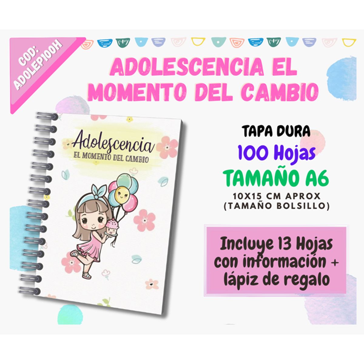 GENERICO - CUADERNO DE APUNTES ADOLESCENTE A6 - 100 HOJAS