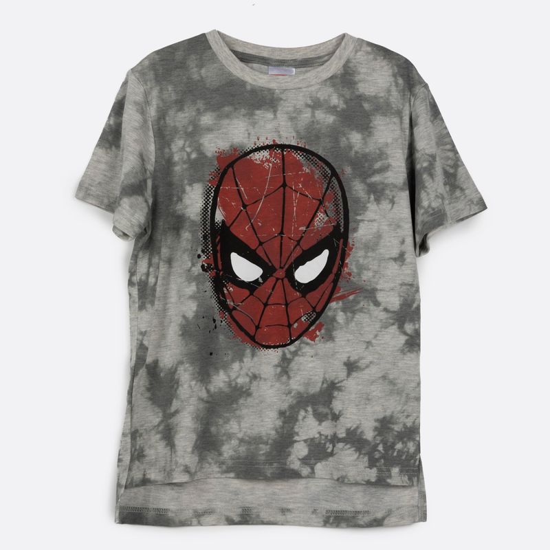 MARVEL - Polera Manga Corta Niño Tie Dye Spiderman Gris Marvel