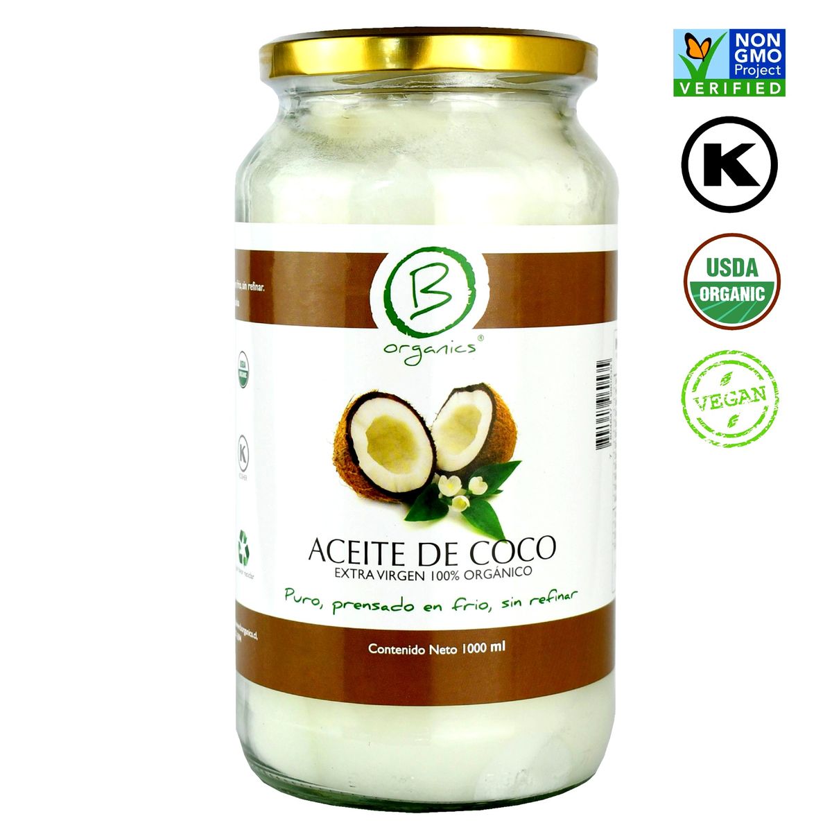 BE ORGANICS - Aceite De Coco Extra Virgen 100% Orgánico 1000ml