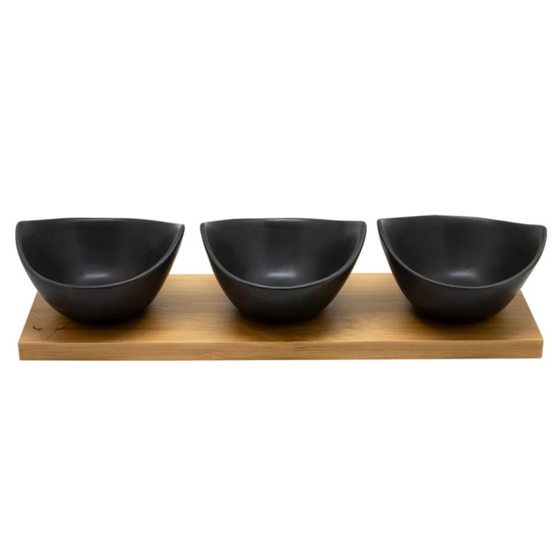WAYU - Set Wayu 3 Bowls Ceramica Con Bandeja 30cm Aperitivo Cocina