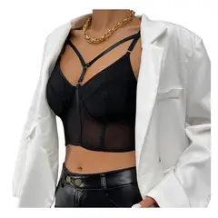 GARSIL - Peto Crops Top Corto Para Mujer Tela Malla Con Broches Y Tirante