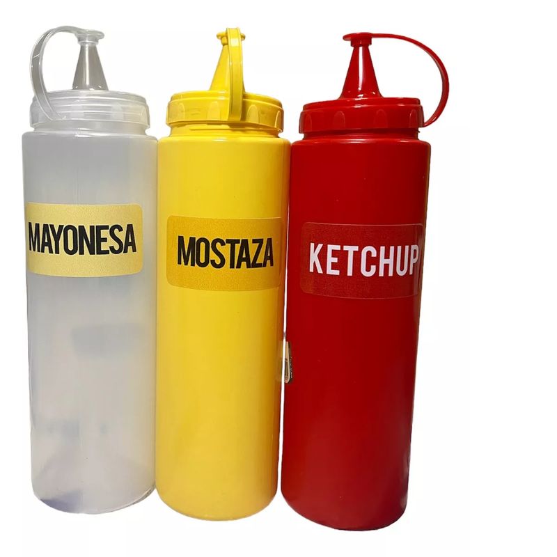 GENERICO - Set De 3 Pote De Salsas Dispensador 700ml Con Sticker