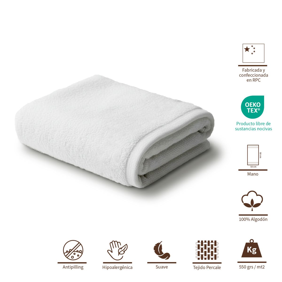 LE NUIT - Toalla de Mano 550 grs/mt2 100% Algodón Essentials Blanca