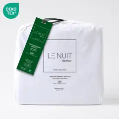 LE NUIT - Set Sábanas 2 Plazas 100% Bambú 230 Hilos Liso Blanco