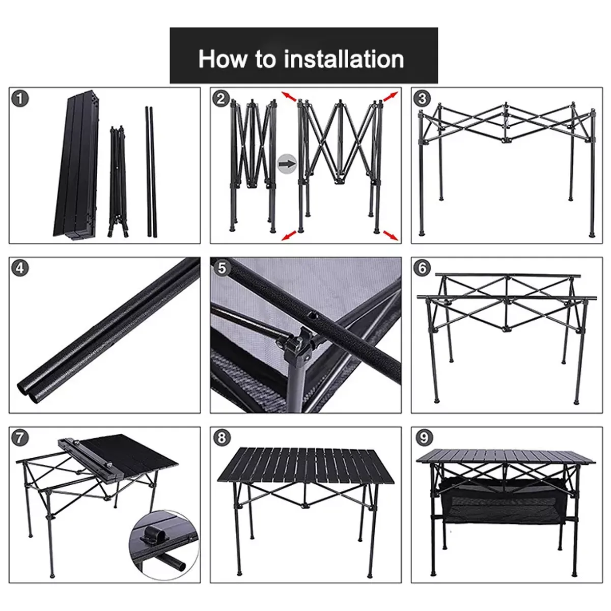 EVERSO - Mesa Plegable Para Camping Portatil Multiuso Exteriores Negr