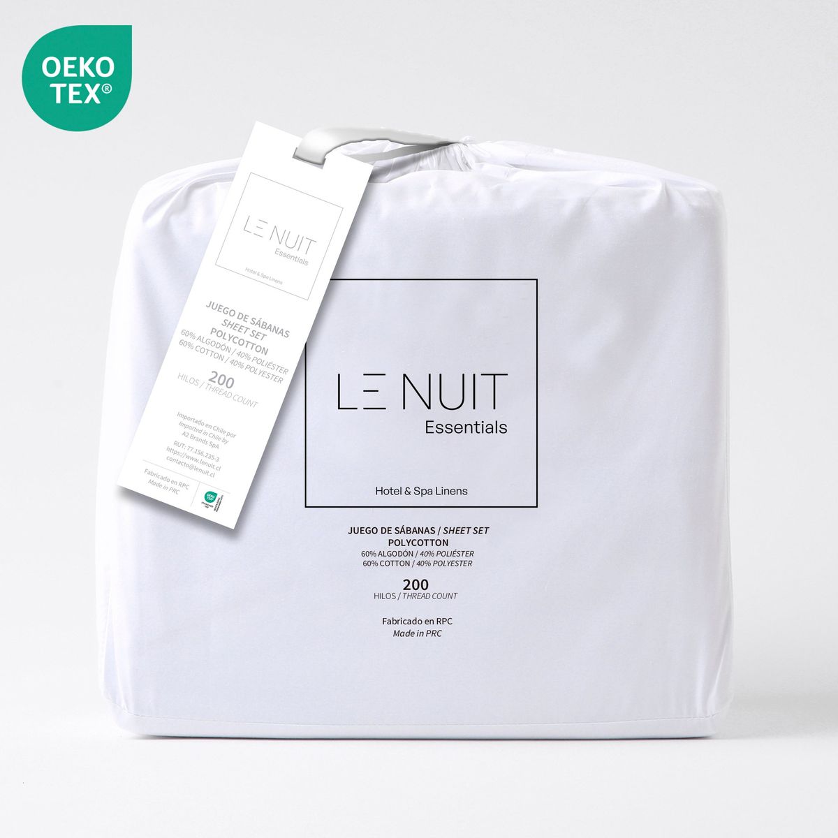 LE NUIT - Sábanas 1 Plaza Polycotton Percale 200 Hilos Essentials Liso Blanco