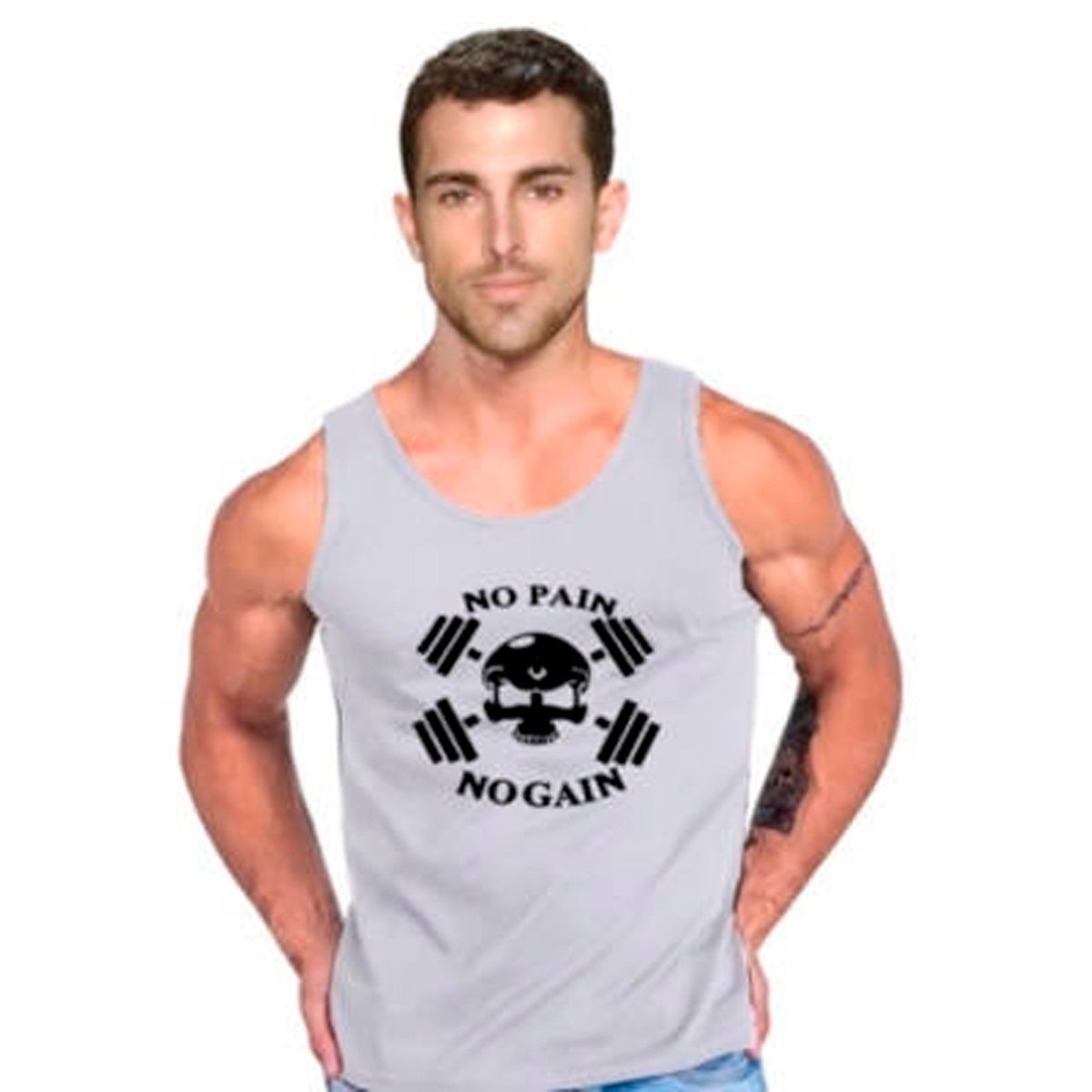 GENERICO - Polera No Pain No Gain Skull Tank Gym Gimnasio Crossfit Swag