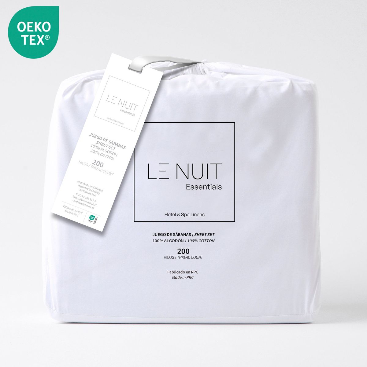 LE NUIT - Sábanas 2 Plazas 100% Algodón Percale 200 Hilos Essentials  Liso Blanco