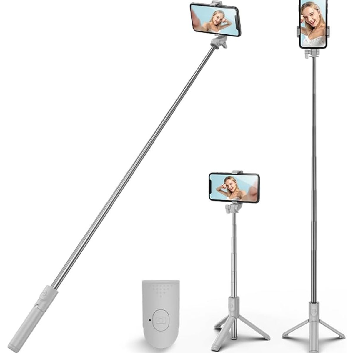 ATURE - Palo Selfie Tripode 1m De Celular Android IOS Bluetooth LED Blanco