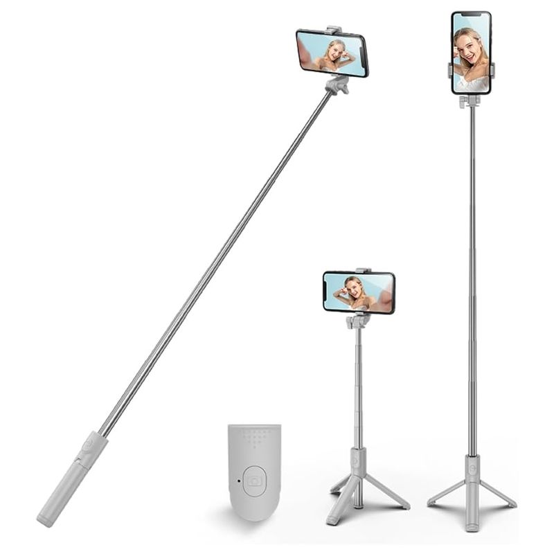 GENERICO - Palo Selfie Tripode 1m De Celular Android IOS Bluetooth LED Blanco