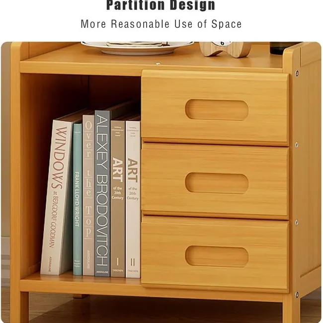 YOMYM - Velador 2 Niveles Bambú Con 3 Cajones 42x31x45cm