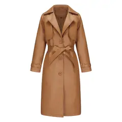 TIOZONEY - Chaqueta de cuero para mujer con cinturón