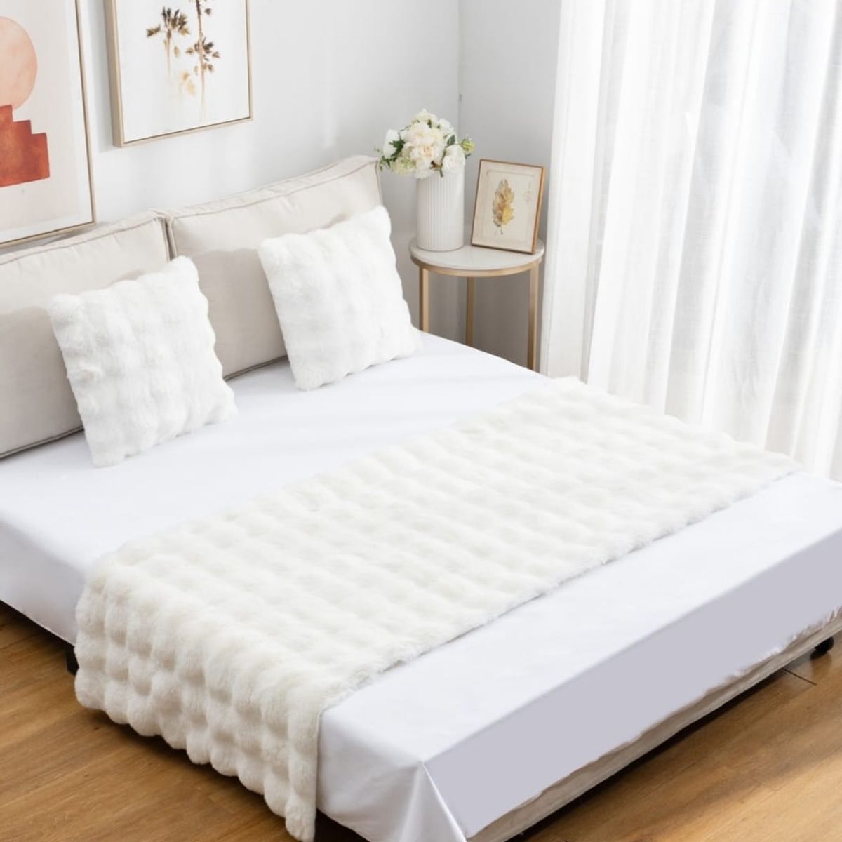 ANGELES DEL HOGAR - Piecera Peludas con diseño 2 plazas/King Rosa con Blanco