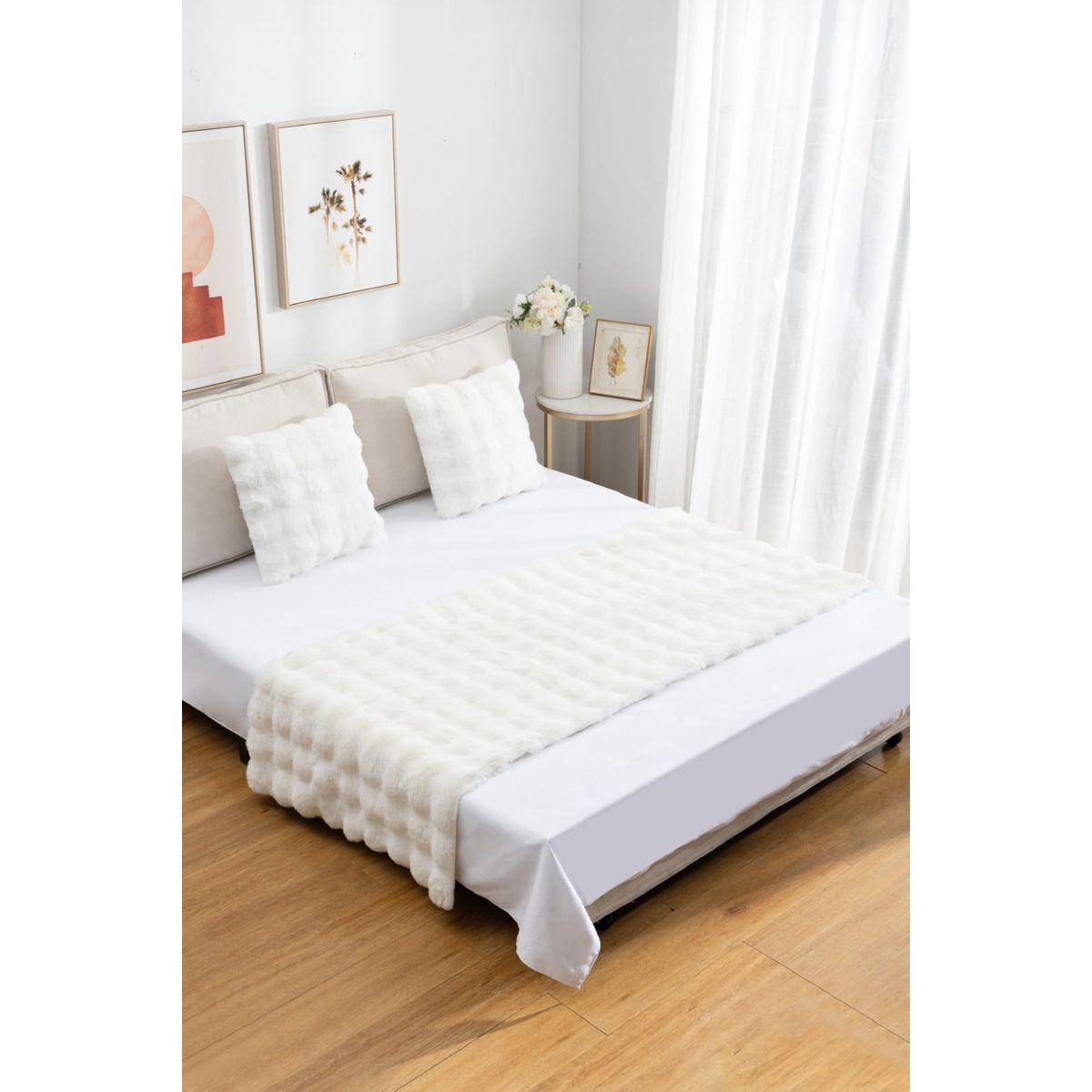 ANGELES DEL HOGAR - Piecera Peludas con diseño 2 plazas/King Rosa con Blanco