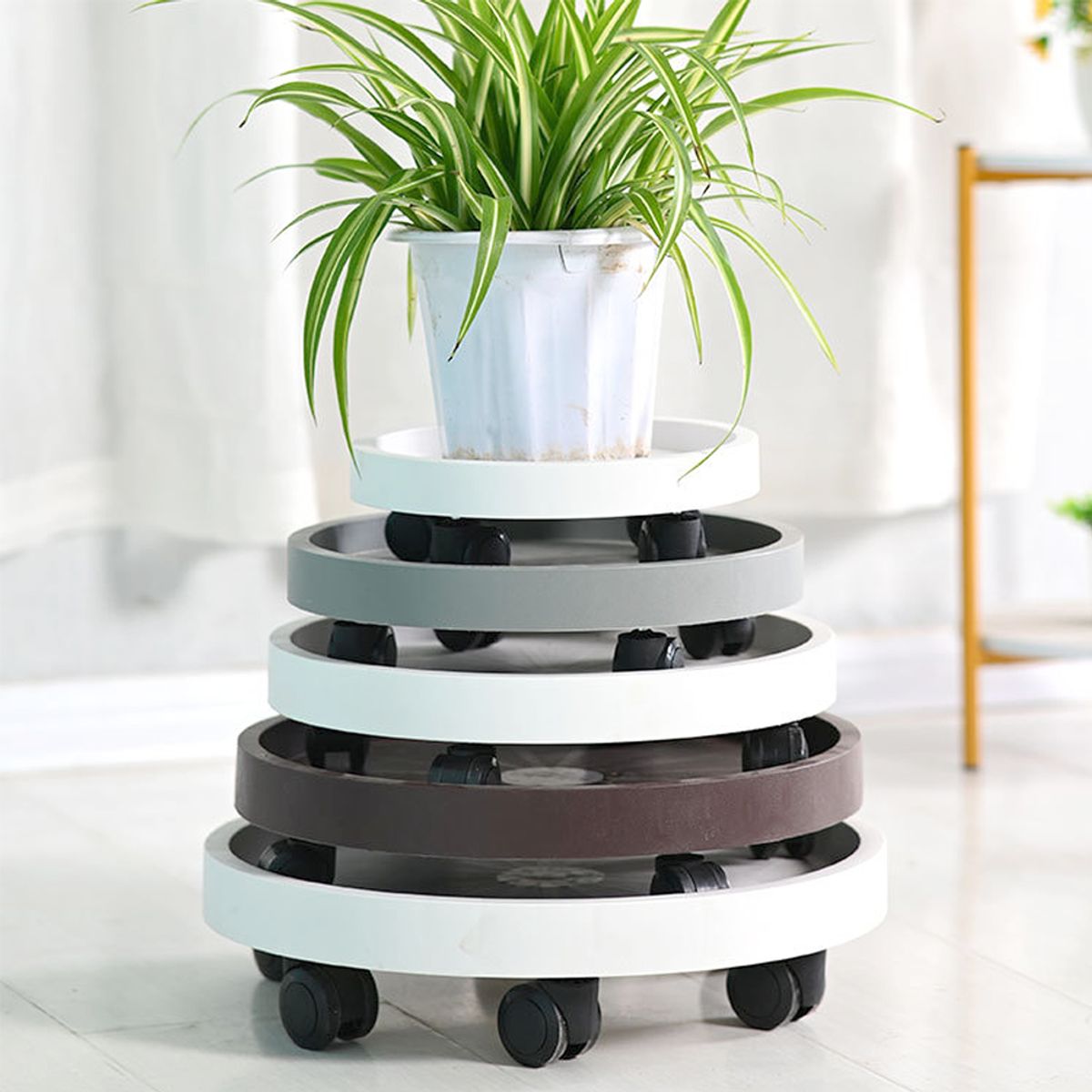 GENERICO - Porta Maceta Base Móvil Con Ruedas Y Bandeja Drenaje 23cm X3