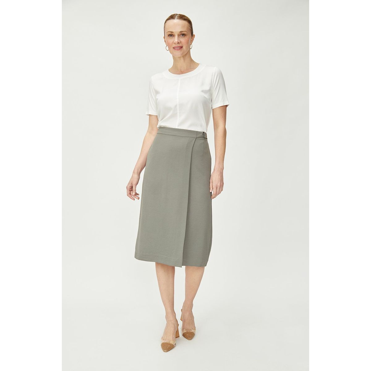 MA GRIFFE - Falda Larga Verde Grisáceo Mujer Magriffe