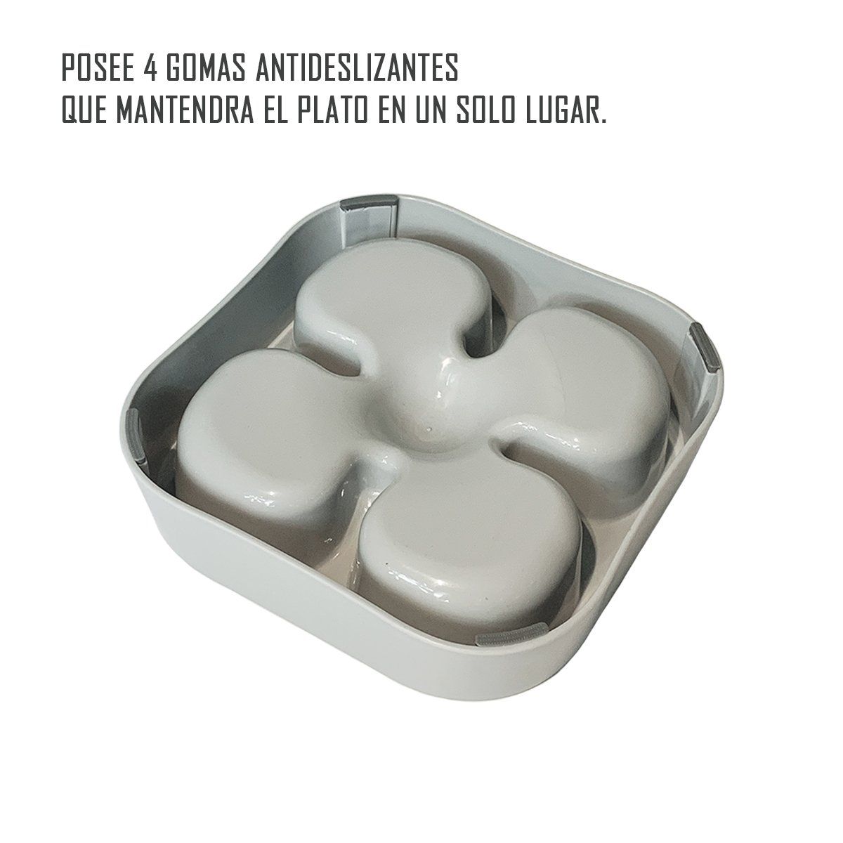 GENERICO - Plato Simple Para Mascota Forma De Trébol Anti Ansiedad Gris