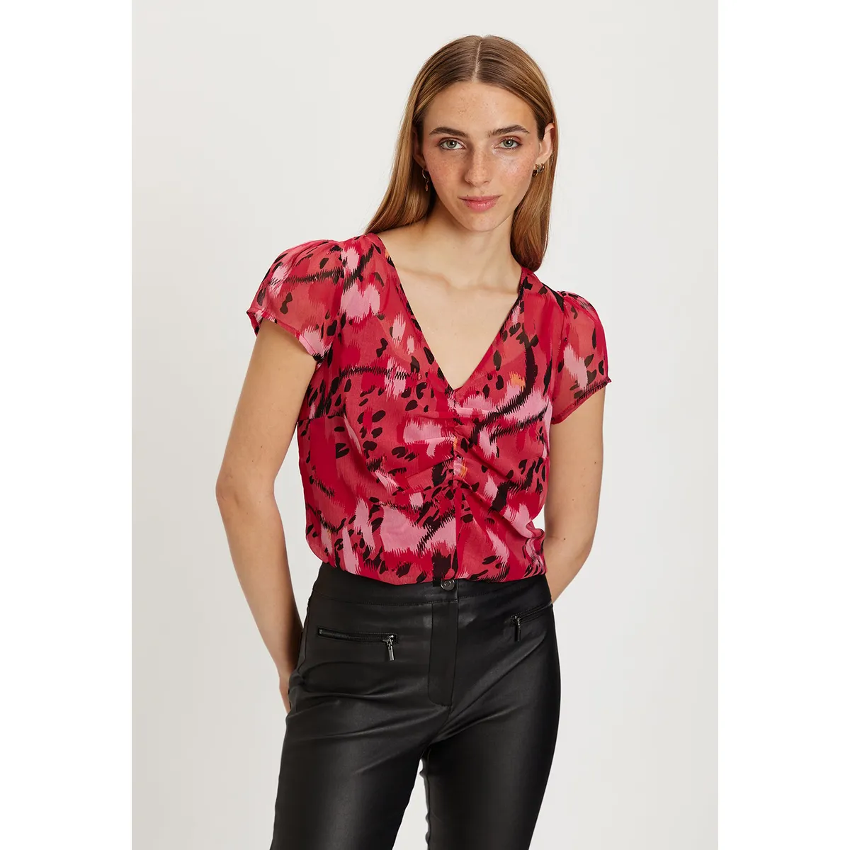 IO - Blusa Manga Corta Coral Mujer Io