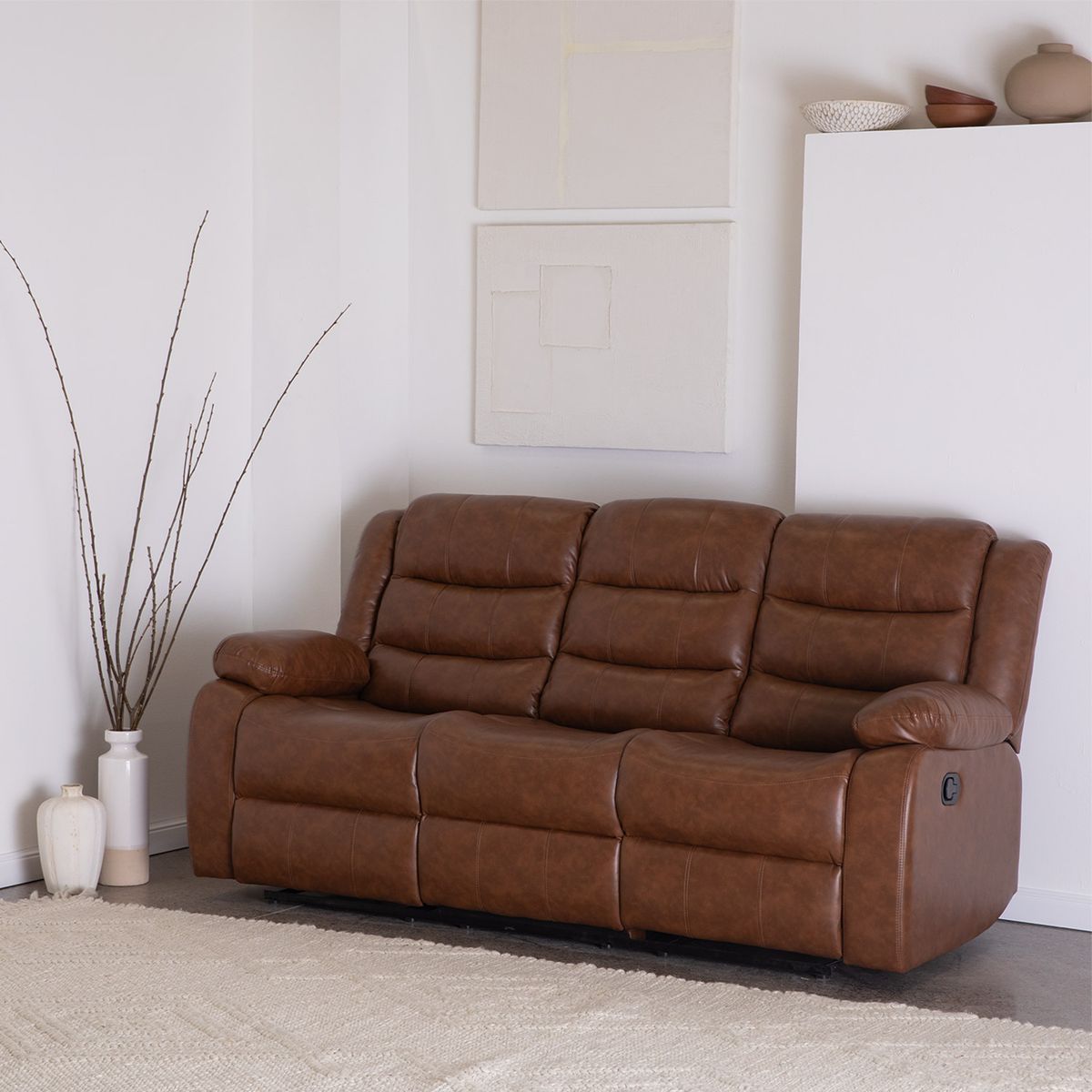 DANIELS - Sofá Reclinable 3 Cuerpos Café Moderno Roma KM060SBR