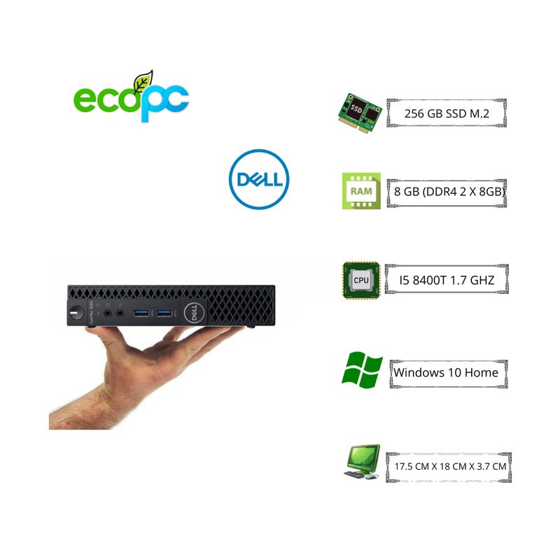 DELL - MicroPC Optiplex 3060M I5-8400T 1,70 GHz /8GB / 256 SSD / WIFI /GRADO A+