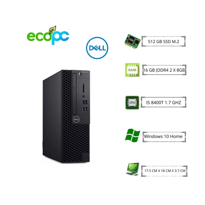 DELL - MicroPC Optiplex 3060M I5-8400T 1,70 GHz /16 GB / 512 SSD / WIFI /GRADO A+