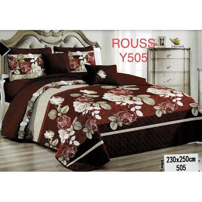 GENERICO - Cobertor Tipo Quilt de Verano / Cubrecamas 2 Plazas Cafe Flores 505