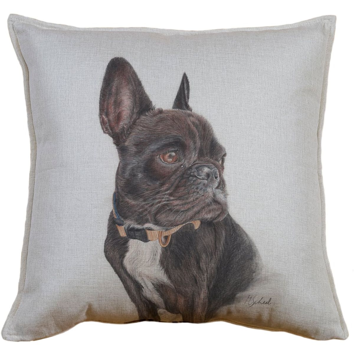 MARGARITA SCHEEL BY CASA ALVARINHO - Funda Cojín Lino Frenchie Negro 45x45