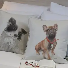 MARGARITA SCHEEL BY CASA ALVARINHO - Funda Cojín Lino Frenchie Café 45x45