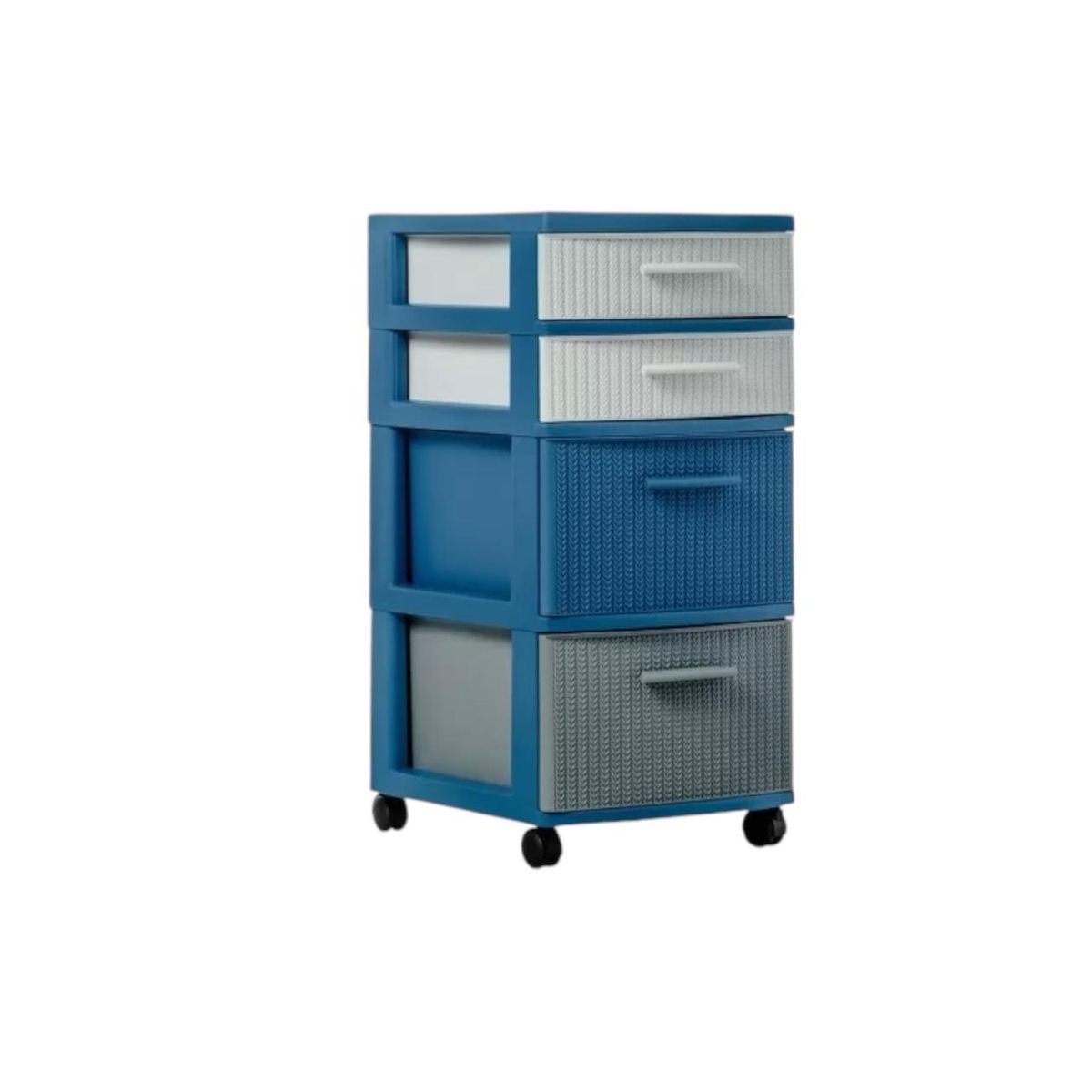 QRUBBER - Cajonero 4 Niveles Space Azul Blanco tipo Rattán MQ QRubber