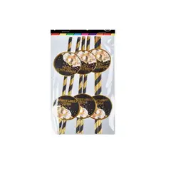 GENERICO - Pajitas de Feliz Cumpleaños Dorado Con Negro