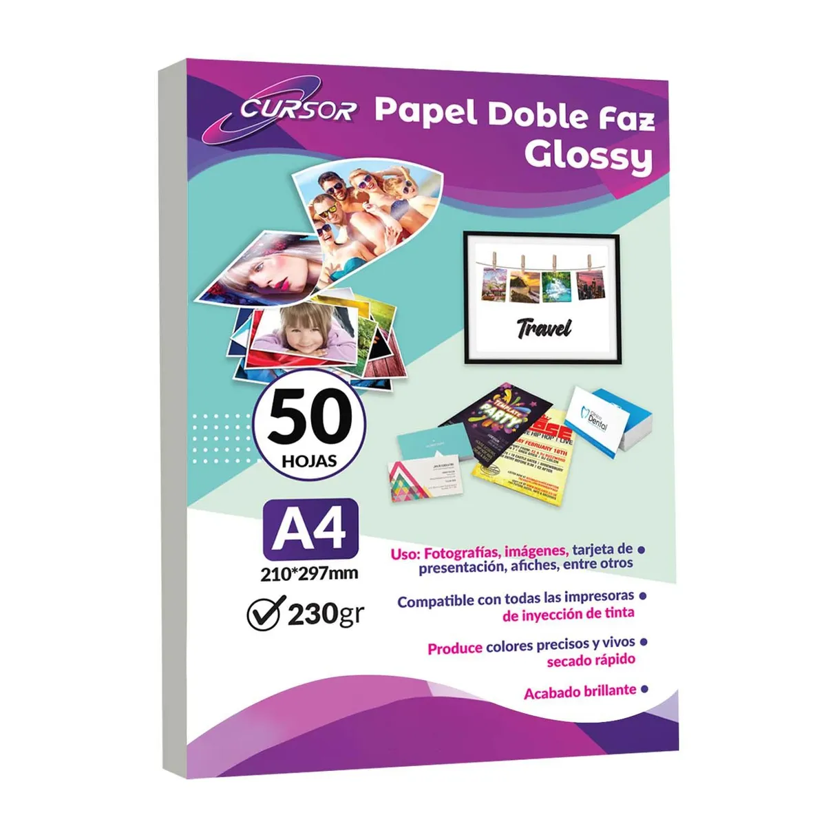 CURSOR - Papel Fotográfico Doble Faz Glossy Cursor A4 230Gr 50 Hjs