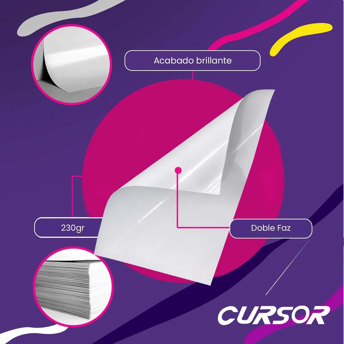 CURSOR - Papel Fotográfico Doble Faz Glossy Cursor A4 230Gr 50 Hjs