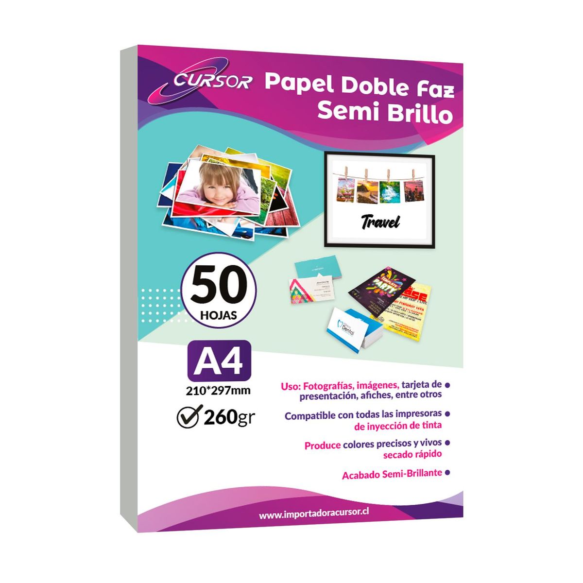 CURSOR - Papel Fotografico Doble Faz Semi-glossy A4/260gr/50 Hjs