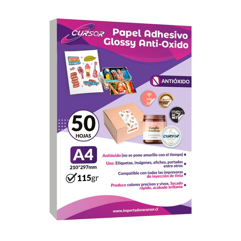 CURSOR - Papel Adhesivo Fotografico Antioxido Glossy A4/115g/50 Hjs