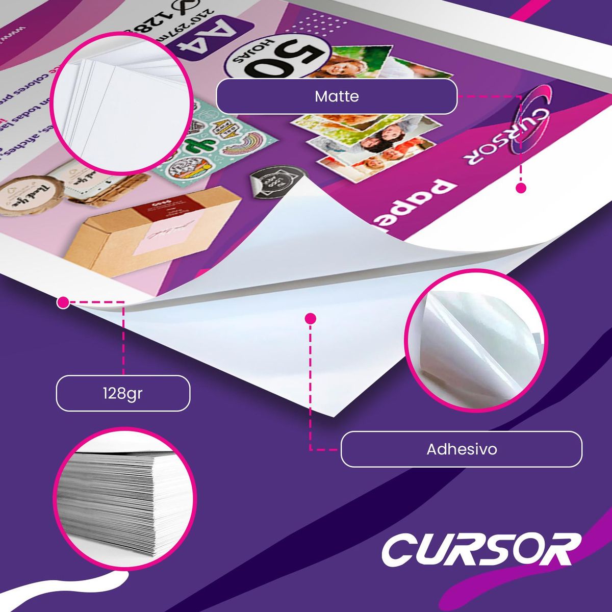 CURSOR - Papel Adhesivo Matte A4128g 50 Hjs