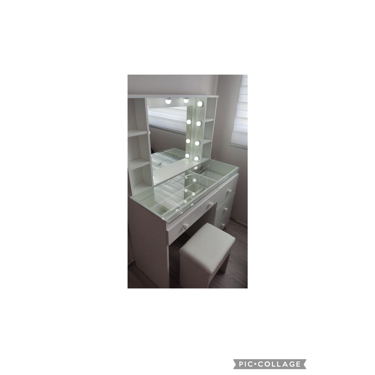 GENERICO - Tocador con luces Led cubierta de vidrio y banquito