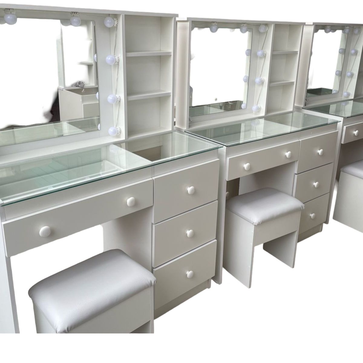 GENERICO - Tocador con luces Led cubierta de vidrio y banquito