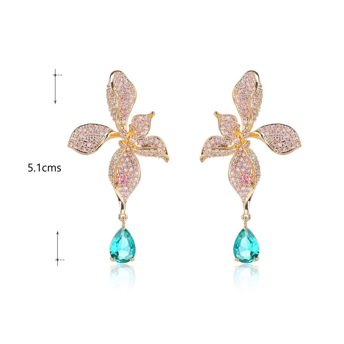 VANE COLLECTION - Aros mujer pegado colgante fino flor baño rodio pavé circones rosados