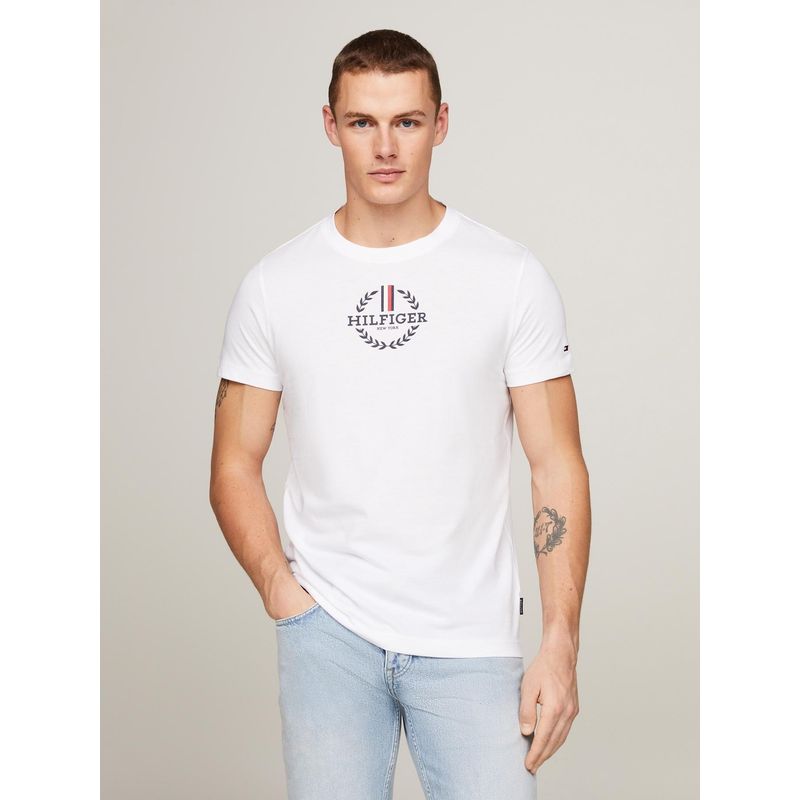 TOMMY HILFIGER - Polera Global Stripe Crest Slim Fit Blanco Tommy Hilfiger