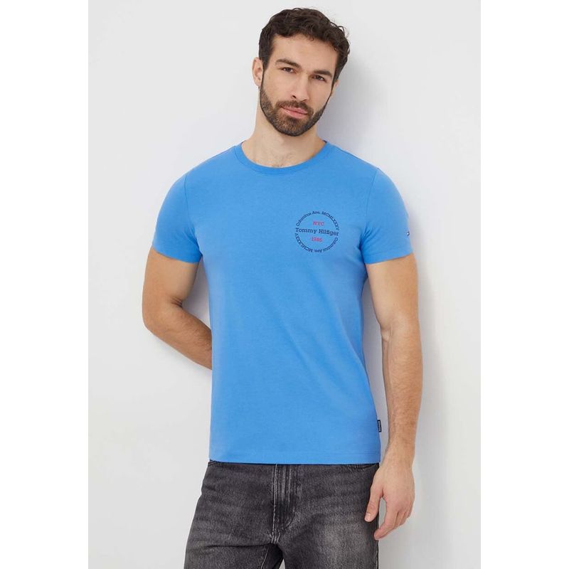 TOMMY HILFIGER - Polera Con Logo Redondo Celeste Tommy Hilfiger