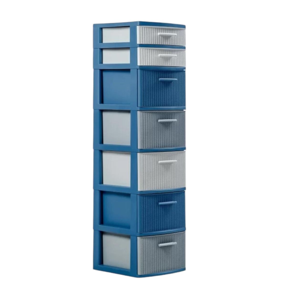 QRUBBER - Cajonero 7 Niveles Space Azul Blanco tipo Rattán MQ QRubber