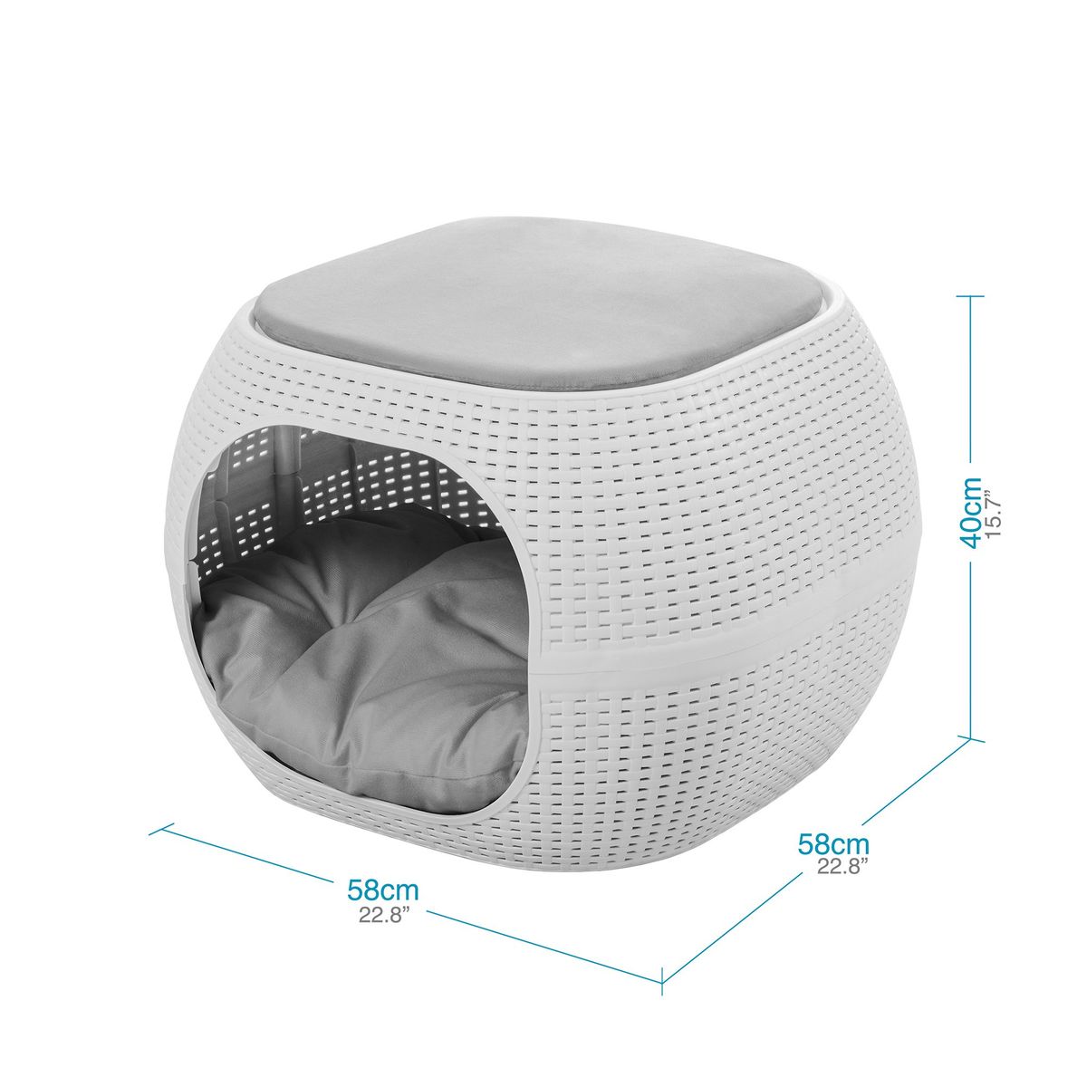 QRUBBER - Cama Mascotas Perro/Gato Acolchada tipo Rattán MQ QRubber